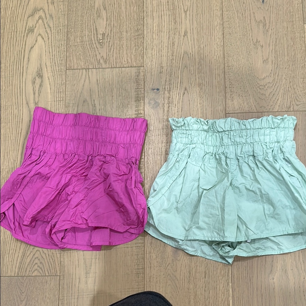 2 pairs of Pink and Green Athletic Shorts Lightweight Elastic Waist